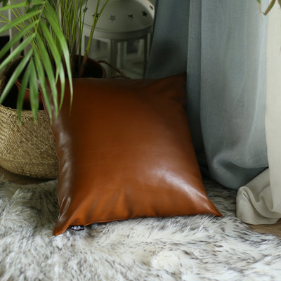 Xl Rustic Brown Faux Leather Lumbar Pillow Cover - Accent Throw Pillows