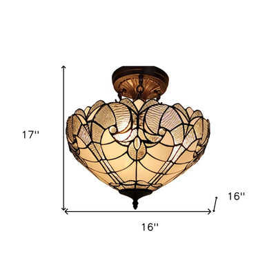 Yellow and Brown Two Light Tiffany Style Semi Flush Dimmable Ceiling Light - Chandeliers-Pendants-Hanging Lights