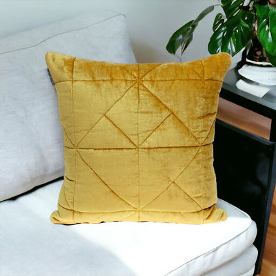 Yellow Chunky Geo Stitched Velvet Decorative Throw Pillow - Accent Throw Pillows