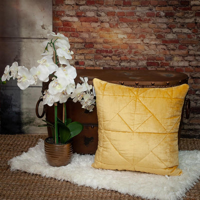 Yellow Chunky Geo Stitched Velvet Decorative Throw Pillow - Accent Throw Pillows