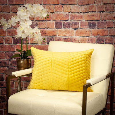 Yellow Quilted Velvet Zig Zag Decorative Lumbar Pillow - Accent Throw Pillows