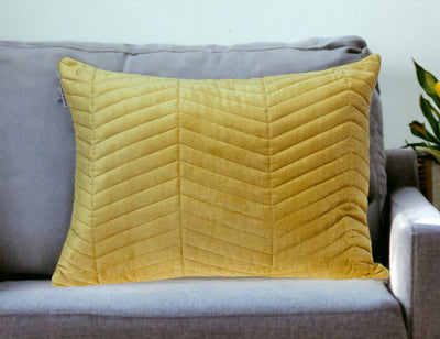 Yellow Quilted Velvet Zig Zag Decorative Lumbar Pillow - Accent Throw Pillows