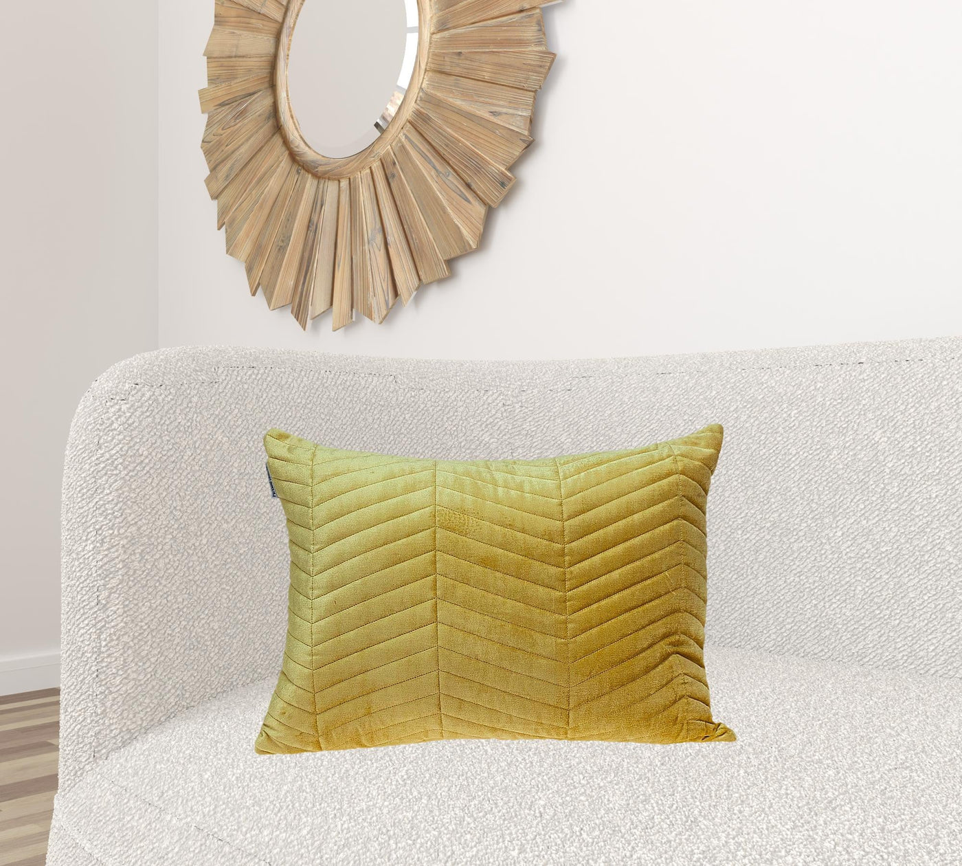 Yellow Quilted Velvet Zig Zag Decorative Lumbar Pillow - Accent Throw Pillows