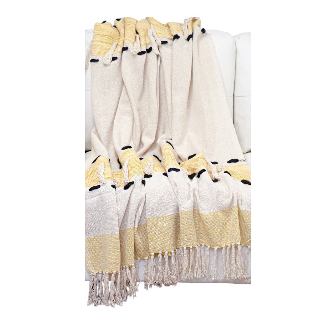 Yellow Woven Cotton Abstract Throw Blanket - Throws & Blankets