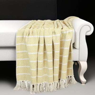 Yellow Woven Cotton Striped Throw Blanket - Throws & Blankets