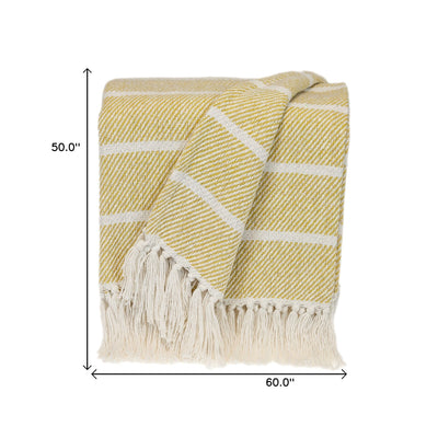 Yellow Woven Cotton Striped Throw Blanket - Throws & Blankets