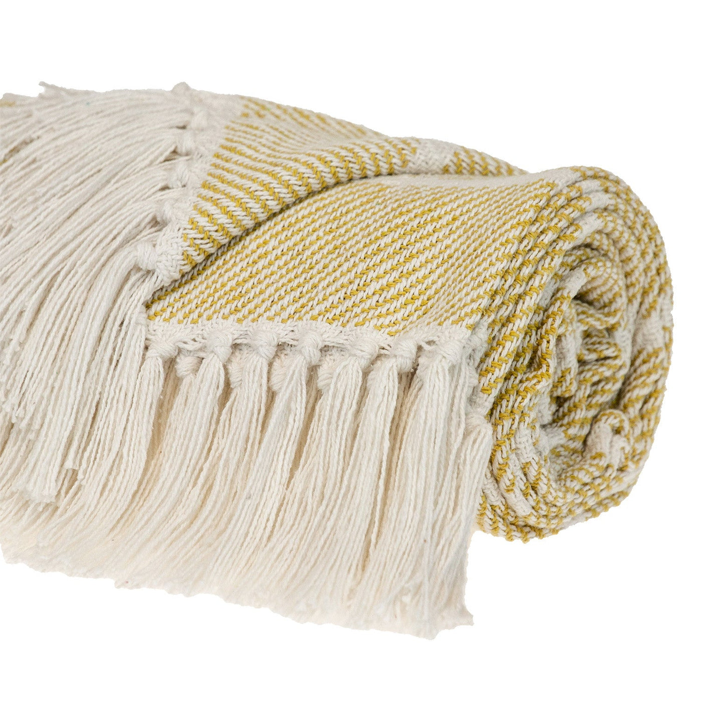 Yellow Woven Cotton Striped Throw Blanket - Throws & Blankets